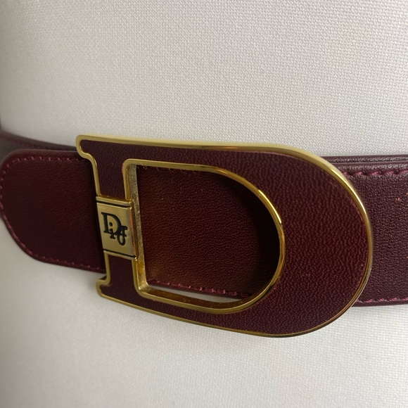 Vintage Christian Dior Burgundy Bordeaux Deep Red 100% AUTHENTIC Leather Belt. - Picture 2 of 10